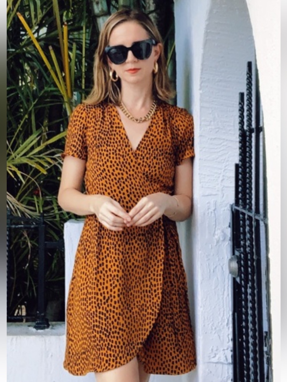 Crew Leopard Print Drapey Twill Wrap Dress Orange Black Size 10